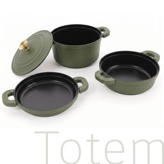 Batería Cocina Inducción Totem Apilable 4 Piezas Ø 22cm Antiadherente Cerámico Verde