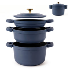 Batería Cocina Inducción Totem Apilable 4 Piezas Ø 22cm Antiadherente Cerámico Azul