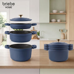 Batería Cocina Inducción Totem Apilable 4 Piezas Ø 22cm Antiadherente Cerámico Azul