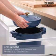 Batería Cocina Inducción Totem Apilable 4 Piezas Ø 22cm Antiadherente Cerámico Azul