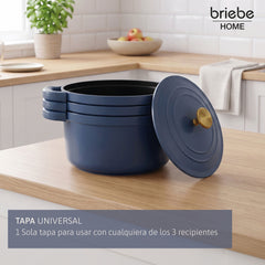 Batería Cocina Inducción Totem Apilable 4 Piezas Ø 22cm Antiadherente Cerámico Azul