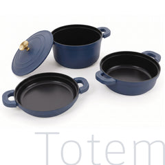 Batería Cocina Inducción Totem Apilable 4 Piezas Ø 22cm Antiadherente Cerámico Azul