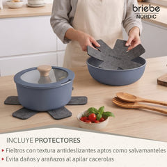 Batería Cocina Nordic Nest Inducción Cerámica Mango Extraíble Apilable 13 Piezas Gris