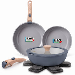 Batería Cocina Nordic Nest Inducción Cerámica Mango Extraíble Apilable 13 Piezas Gris