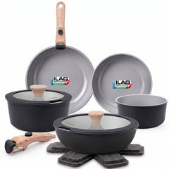 Batería Cocina Nordic Nest Inducción Cerámica Mango Extraíble Apilable 13 Piezas Negro