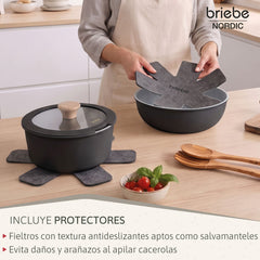 Batería Cocina Nordic Nest Inducción Cerámica Mango Extraíble Apilable 13 Piezas Negro