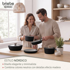 Batería Cocina Nordic Nest Inducción Cerámica Mango Extraíble Apilable 13 Piezas Negro