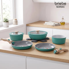 Batería Cocina Nordic Nest Inducción Cerámica Mango Extraíble Apilable 13 Piezas Verde