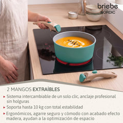 Batería Cocina Nordic Nest Inducción Cerámica Mango Extraíble Apilable 13 Piezas Verde