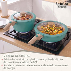 Batería Cocina Nordic Nest Inducción Cerámica Mango Extraíble Apilable 13 Piezas Verde