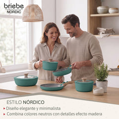 Batería Cocina Nordic Nest Inducción Cerámica Mango Extraíble Apilable 13 Piezas Verde
