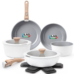 Batería Cocina Nordic Nest Inducción Cerámica Mango Extraíble Apilable 13 Piezas Blanco
