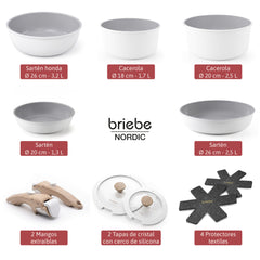 Batería Cocina Nordic Nest Inducción Cerámica Mango Extraíble Apilable 13 Piezas Blanco