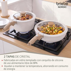Batería Cocina Nordic Nest Inducción Cerámica Mango Extraíble Apilable 13 Piezas Blanco