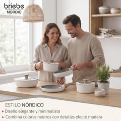 Batería Cocina Nordic Nest Inducción Cerámica Mango Extraíble Apilable 13 Piezas Blanco