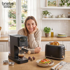 Set Nordic Cafetera Espresso 20 Bares Cápsulas y Café Molido Espumador Leche + Tostadora Ranura Ancha 2 Rebanadas 6 Niveles Tostado Negro