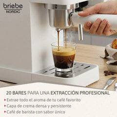 Set Nordic Cafetera Espresso 20 Bares Cápsulas y Café Molido Espumador Leche + Tostadora Ranura Ancha 2 Rebanadas 6 Niveles Tostado Blanco