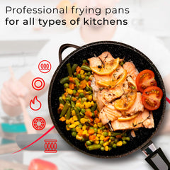 Juego 2 Sartenes Granitec Inducción Antiadherentes Ø 24-28 + 2 Mangos Extraíbles + Tapas