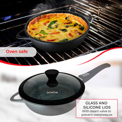 Juego 2 Sartenes Granitec Inducción Antiadherentes Ø 24-28 + 2 Mangos Extraíbles + Tapas