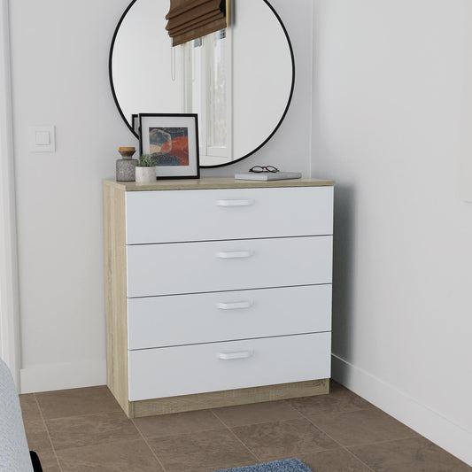 Cómoda Prakt 4 Cajones 78x74x40 Roble Cambrian/Blanco