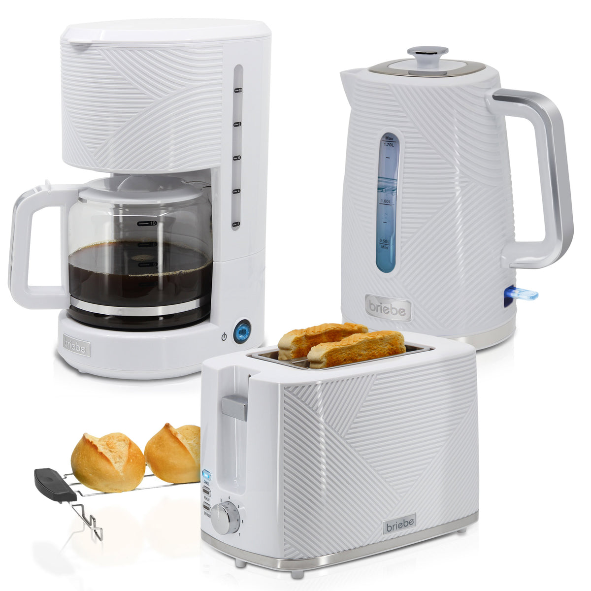 Set Tostador + Hervidor + Cafetera Elegance Blanco