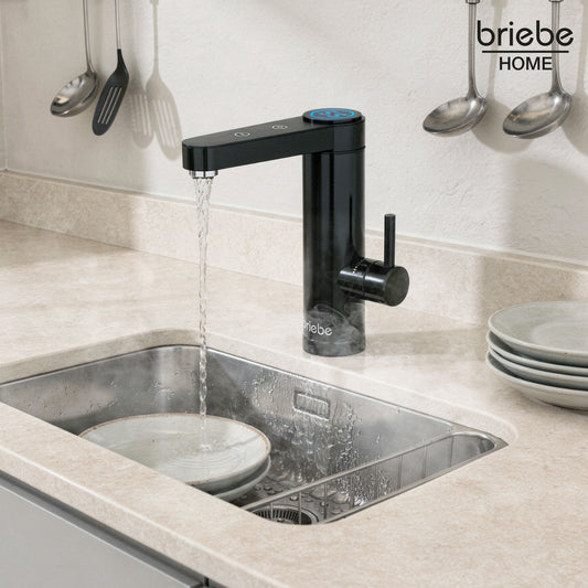 Grifo Eléctrico de Mesa para Cocina / Baño Agua Caliente al Instante Indicador y Selector Temperatura Acero Inox Negro Bajo Consumo