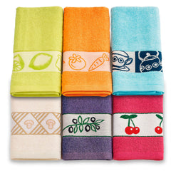 Set de 6 Paños de Cocina briebe Home 100% Algodón Rizo 50X50cm, Alta Absorción y Suavidad Colores Bordados