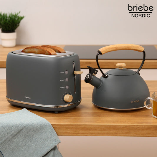 Set Nordic Tostador 2 rebanadas + Tetera Gris