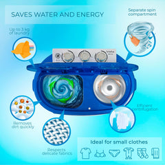 Mini Lavadora briebe Camp Portátil Camping con Centrifugado 3Kg Blanco/Azul