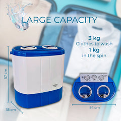 Mini Lavadora briebe Camp Portátil Camping con Centrifugado 3Kg Blanco/Azul