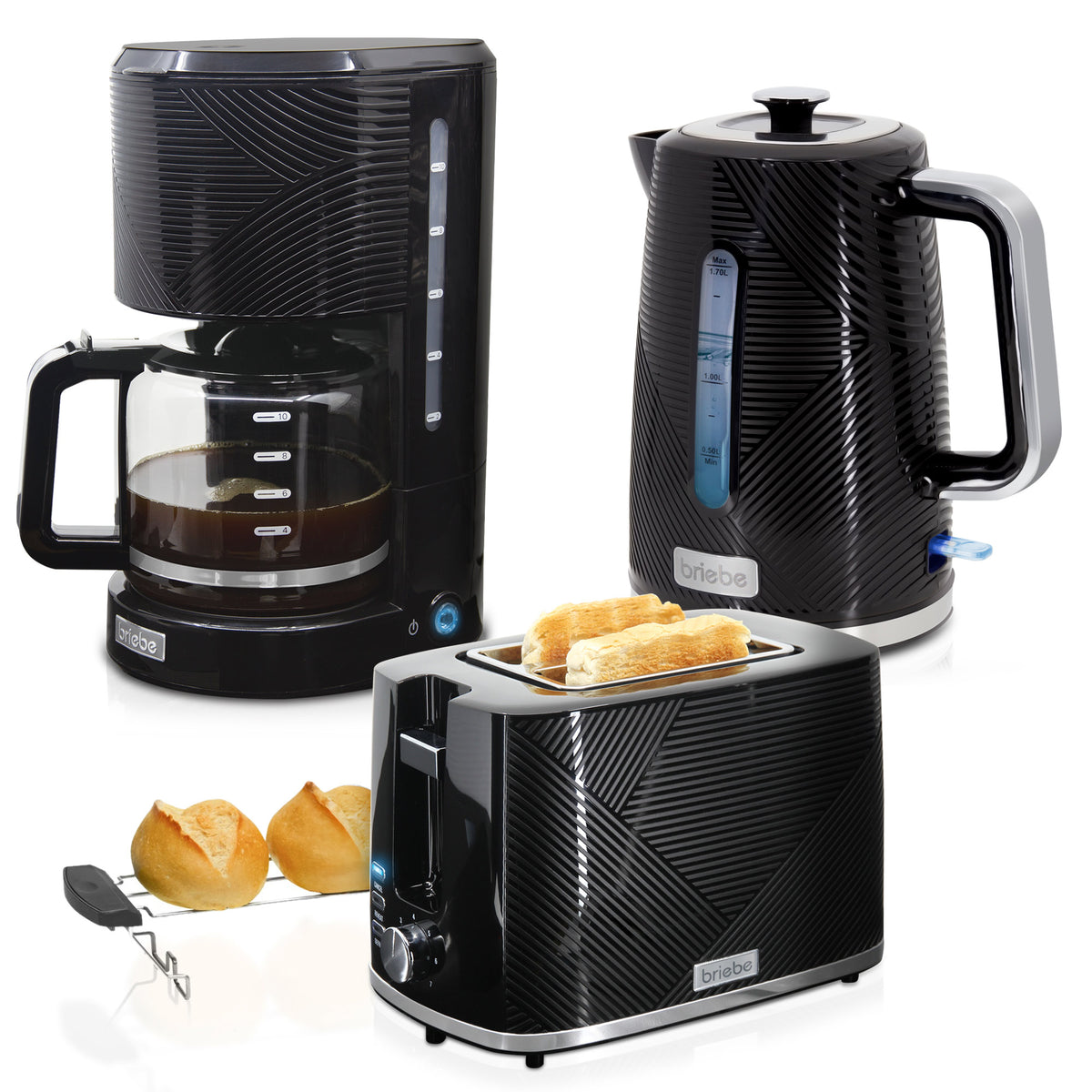 Set Tostador + Hervidor + Cafetera Elegance Negro