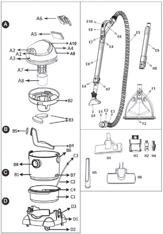 Repuesto A5 filtro hepa sin soporte VC1112